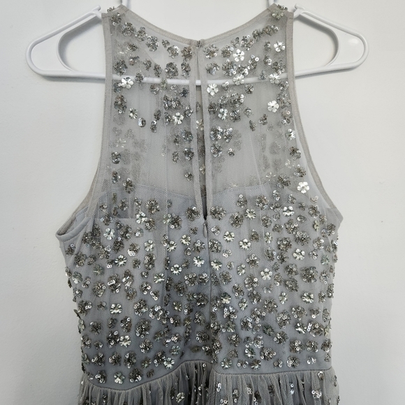 Anthropologie BHLDN GINNY SEQUIN FLOWER EMBELLISH TULLE MAXI DRESS GREY 10 - Picture 11 of 14